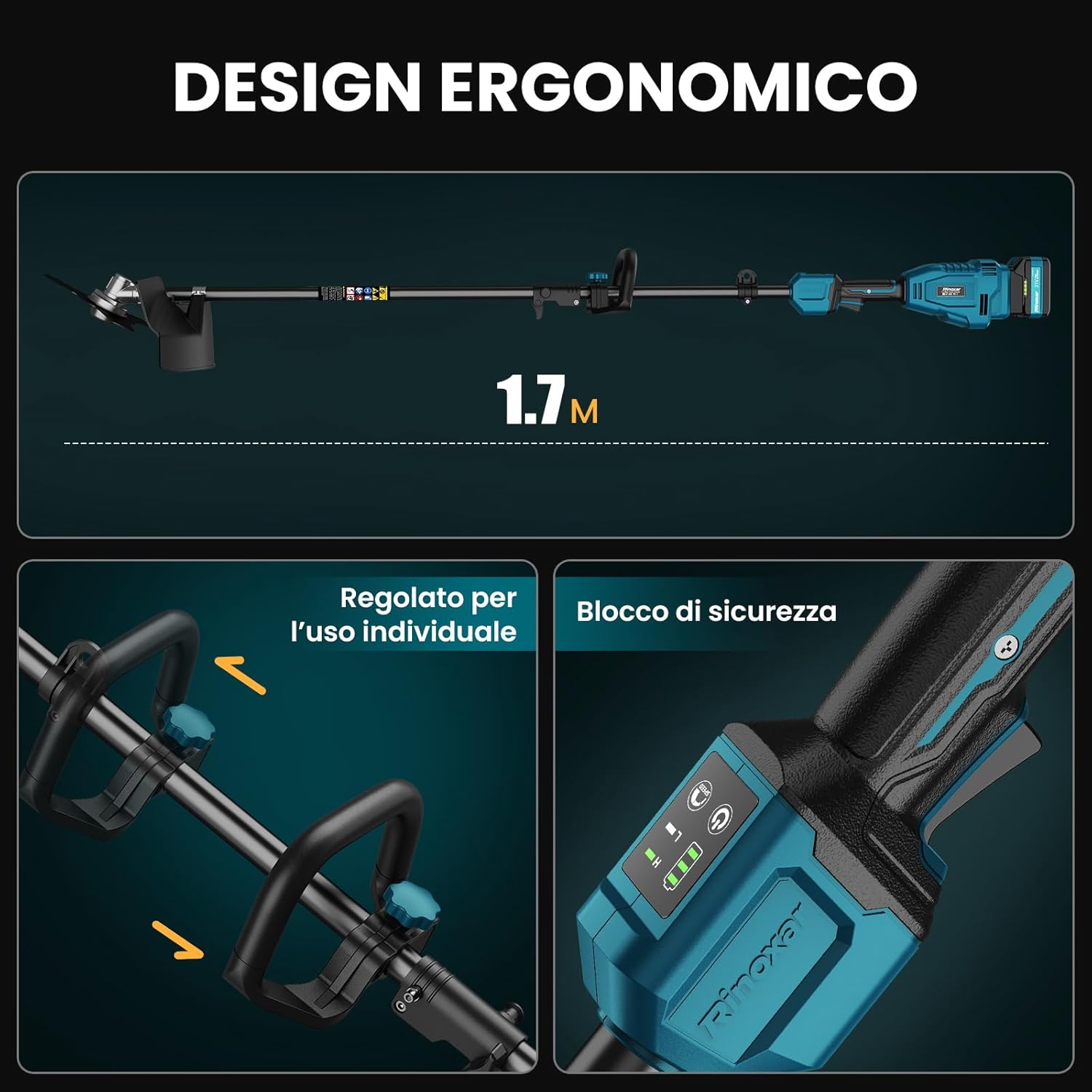 Rinoxar Decespugliatore X30（5200 mAh,Commutazione modalità cablata/wireless）