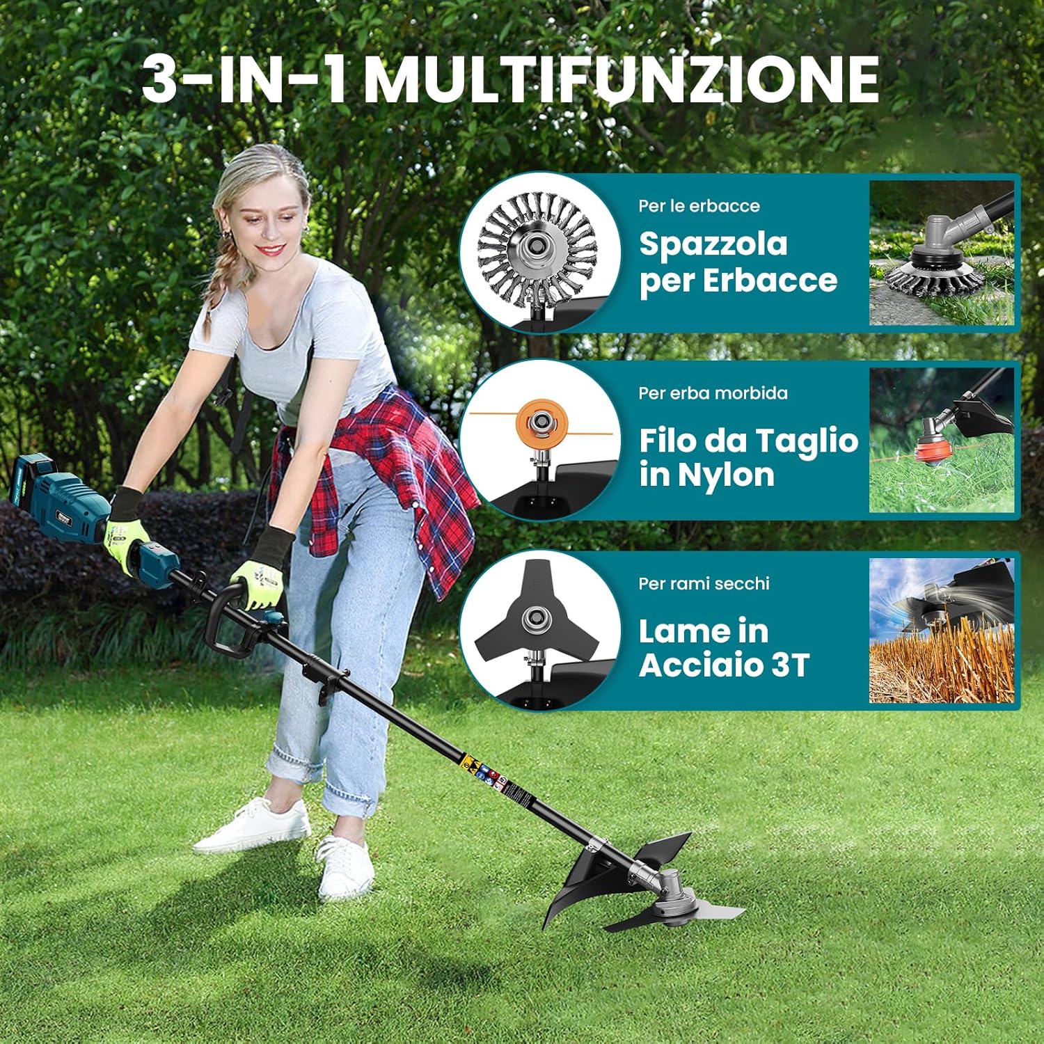 Rinoxar Decespugliatore X30（5200 mAh,Commutazione modalità cablata/wireless）