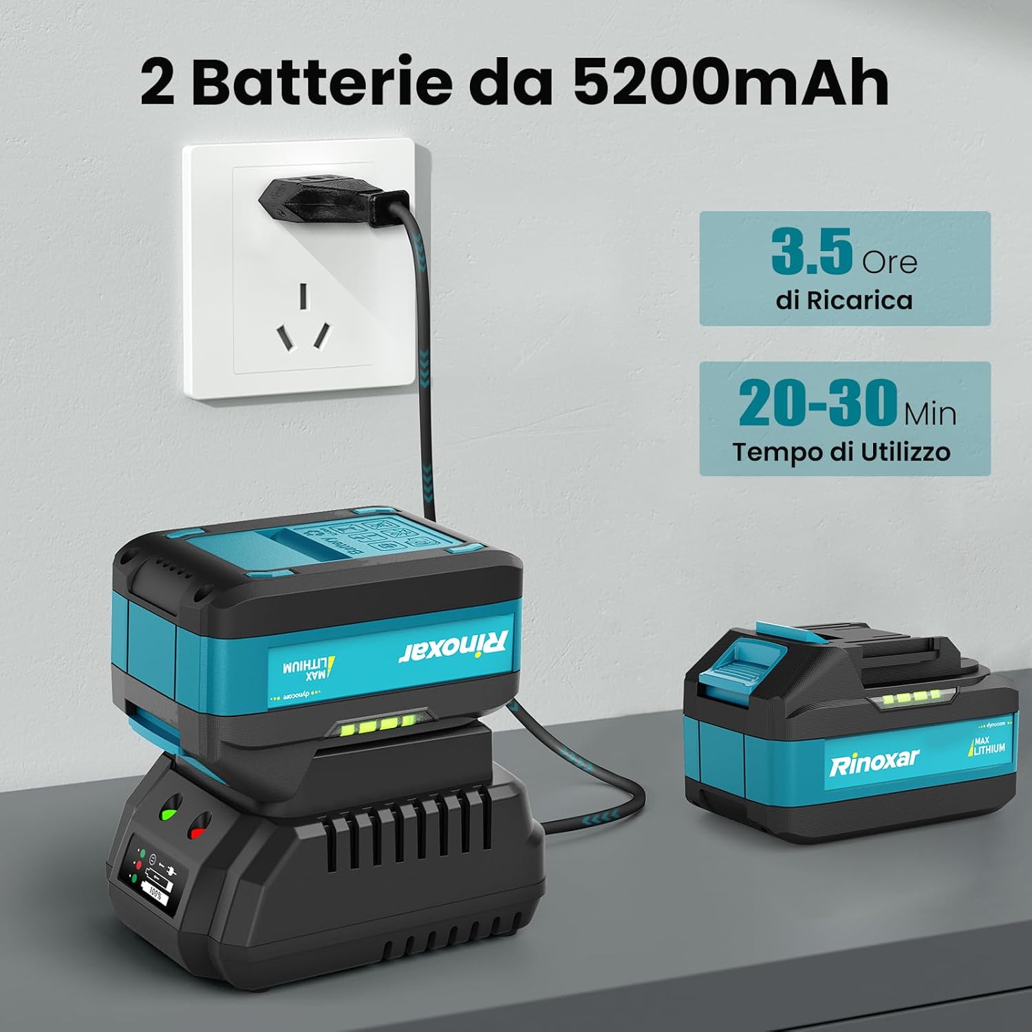 Rinoxar Decespugliatore X30（5200 mAh,Commutazione modalità cablata/wireless）