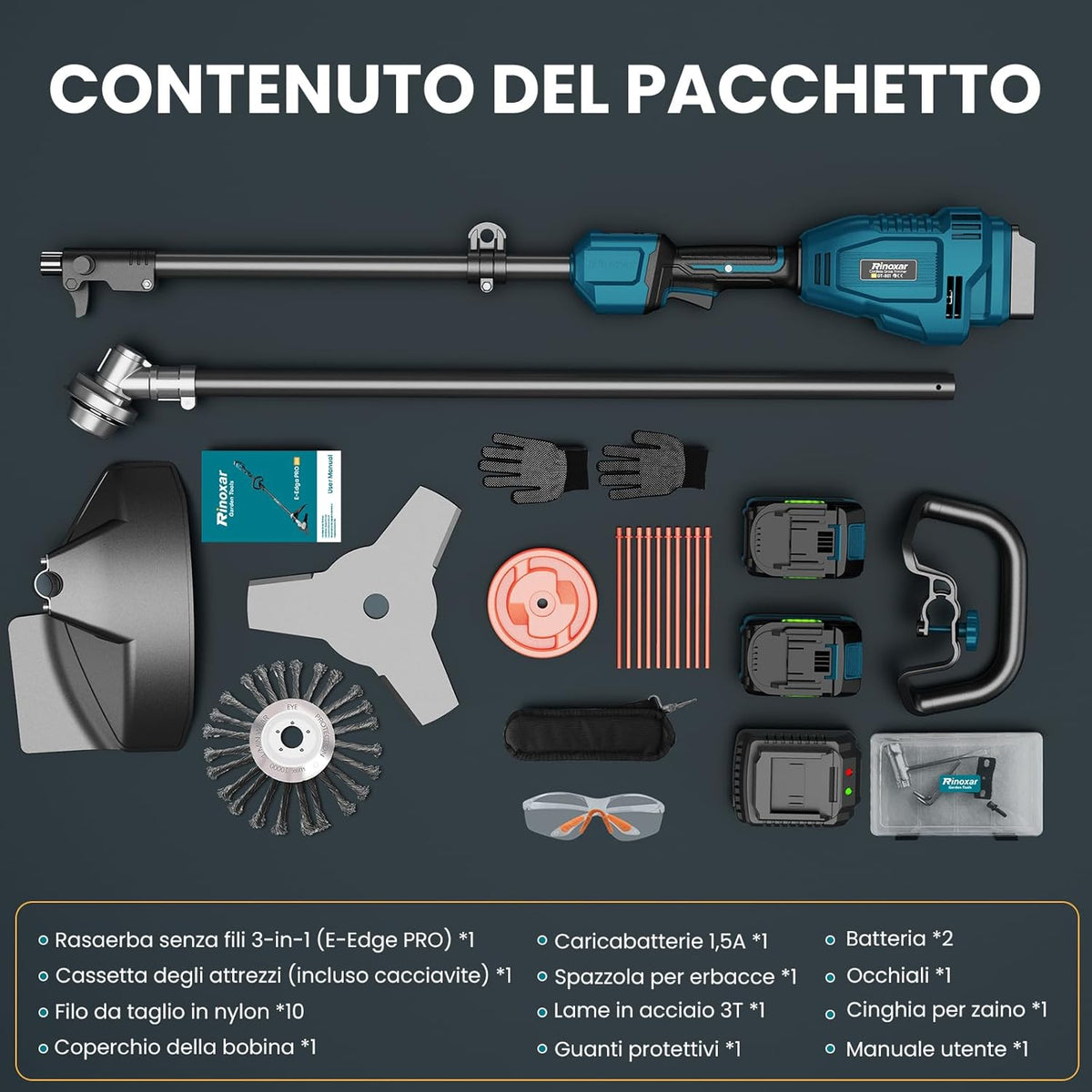 Rinoxar Decespugliatore X30（5200 mAh,Commutazione modalità cablata/wireless）