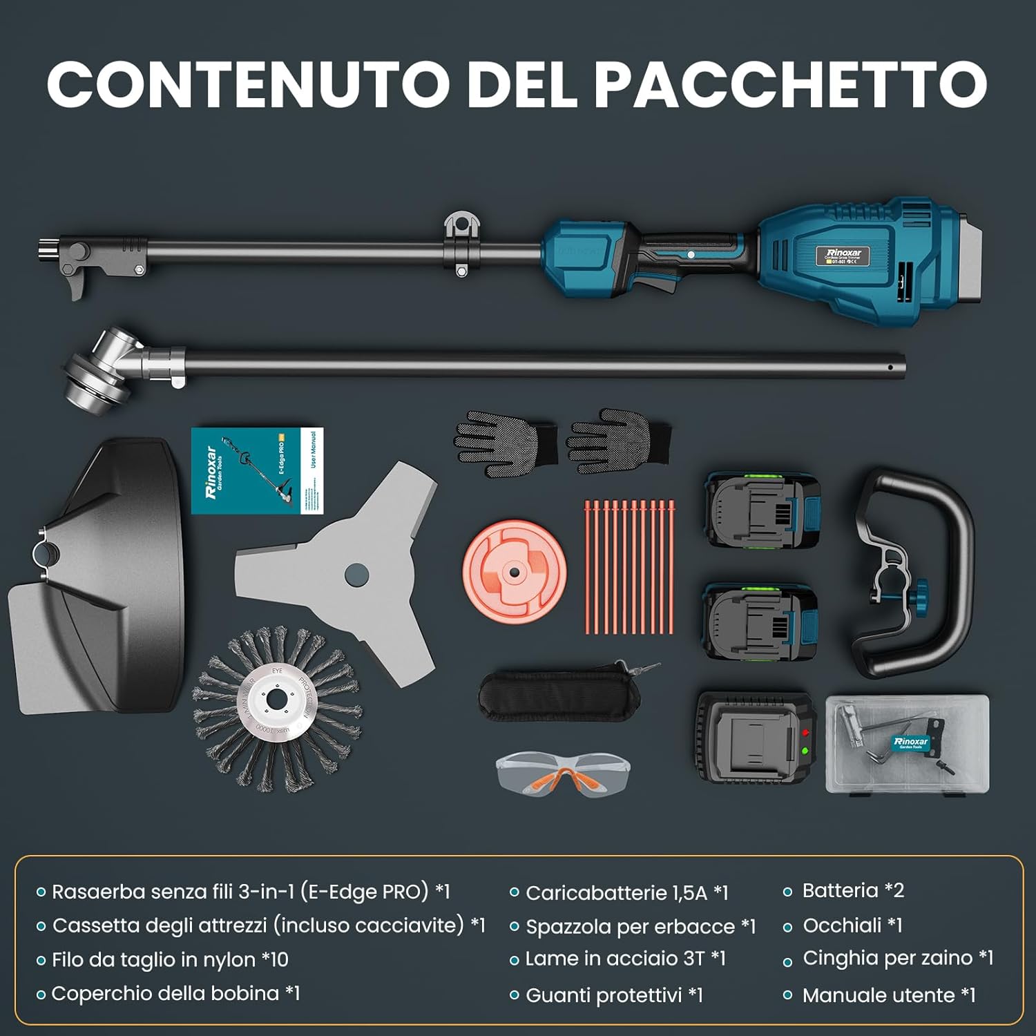 Rinoxar Decespugliatore X30（5200 mAh,Commutazione modalità cablata/wireless）