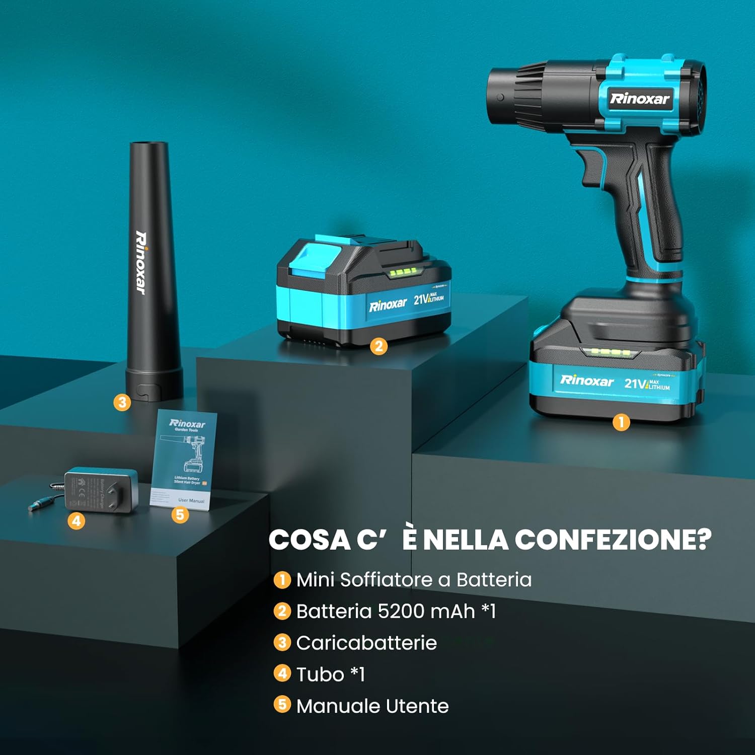 Rinoxar Mini Soffiatore ad aria portatile（Ricarica USB - C，Pulizia immediata ovunque）