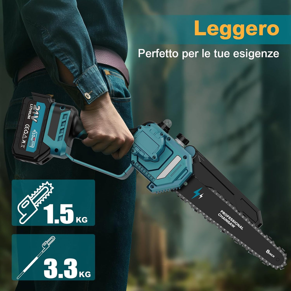 Rinoxar Motosega X9 2IN1（8 pollici，2×4000mAh ，ASTA TELESCOPICA）