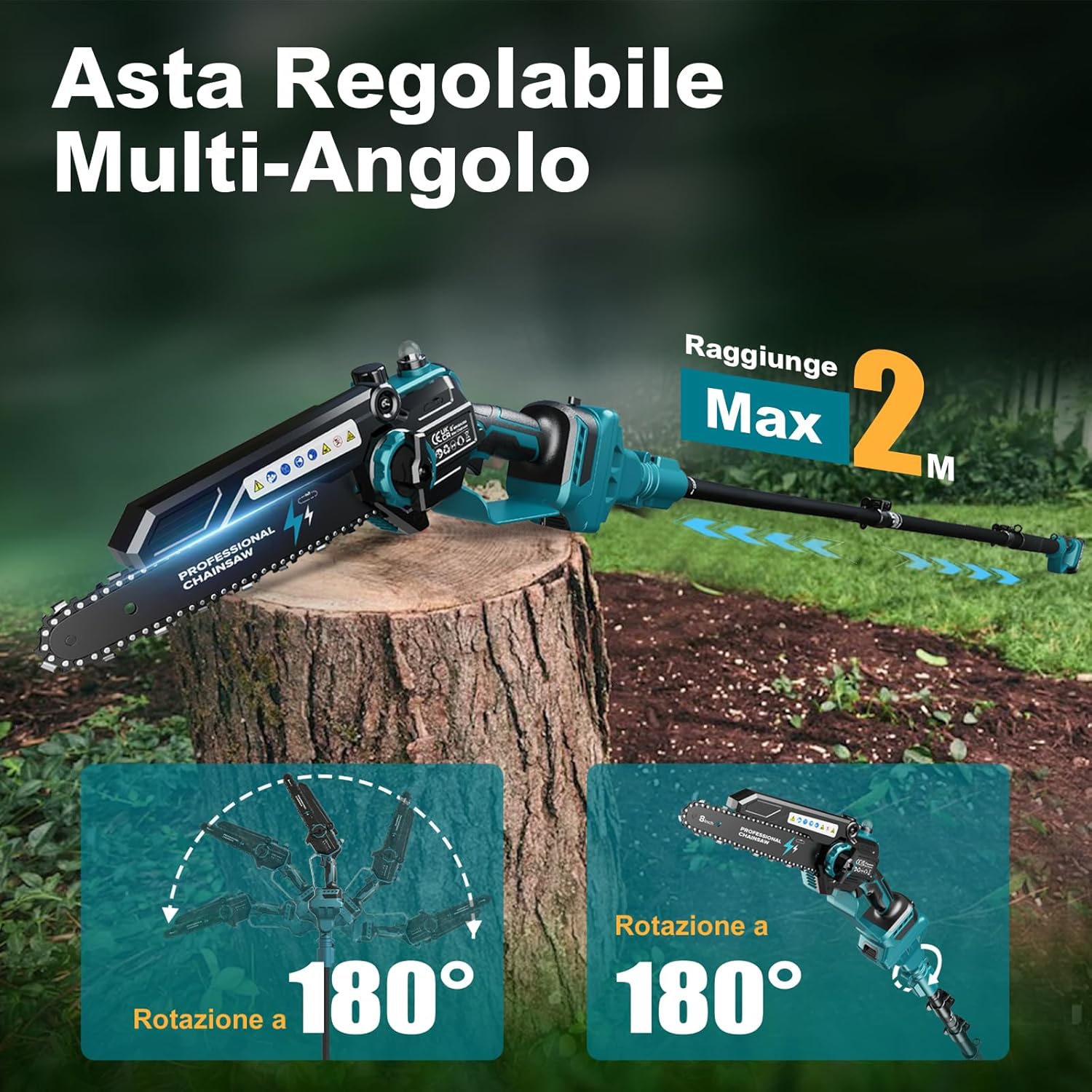 Rinoxar Motosega X9 2IN1（8 pollici，2×4000mAh ，ASTA TELESCOPICA）