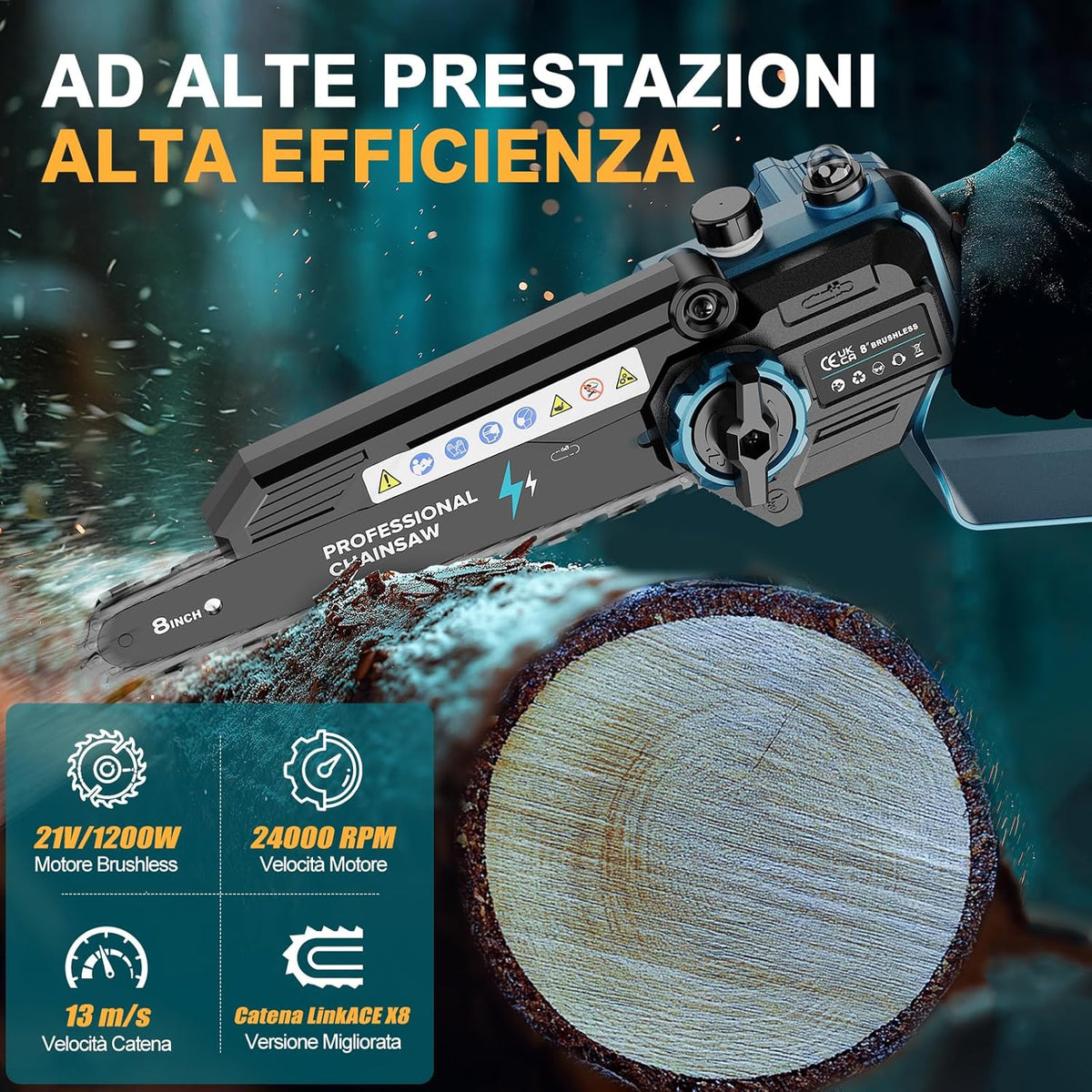 Rinoxar Motosega X9 （ 8 pollici， 2×4000mAh）