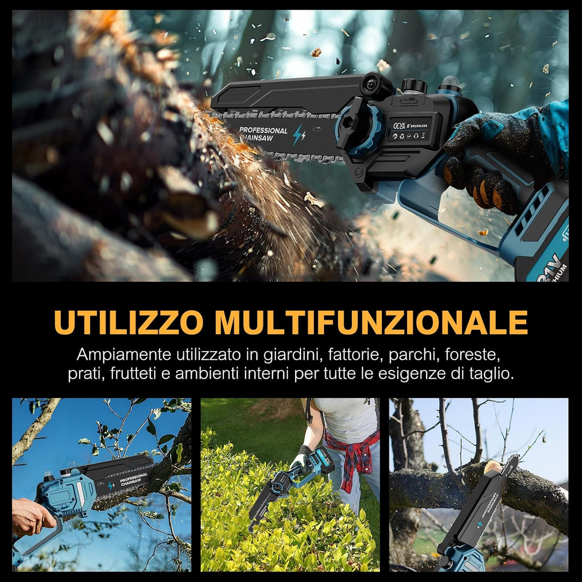 Rinoxar Motosega X9 （ 8 pollici， 2×4000mAh）