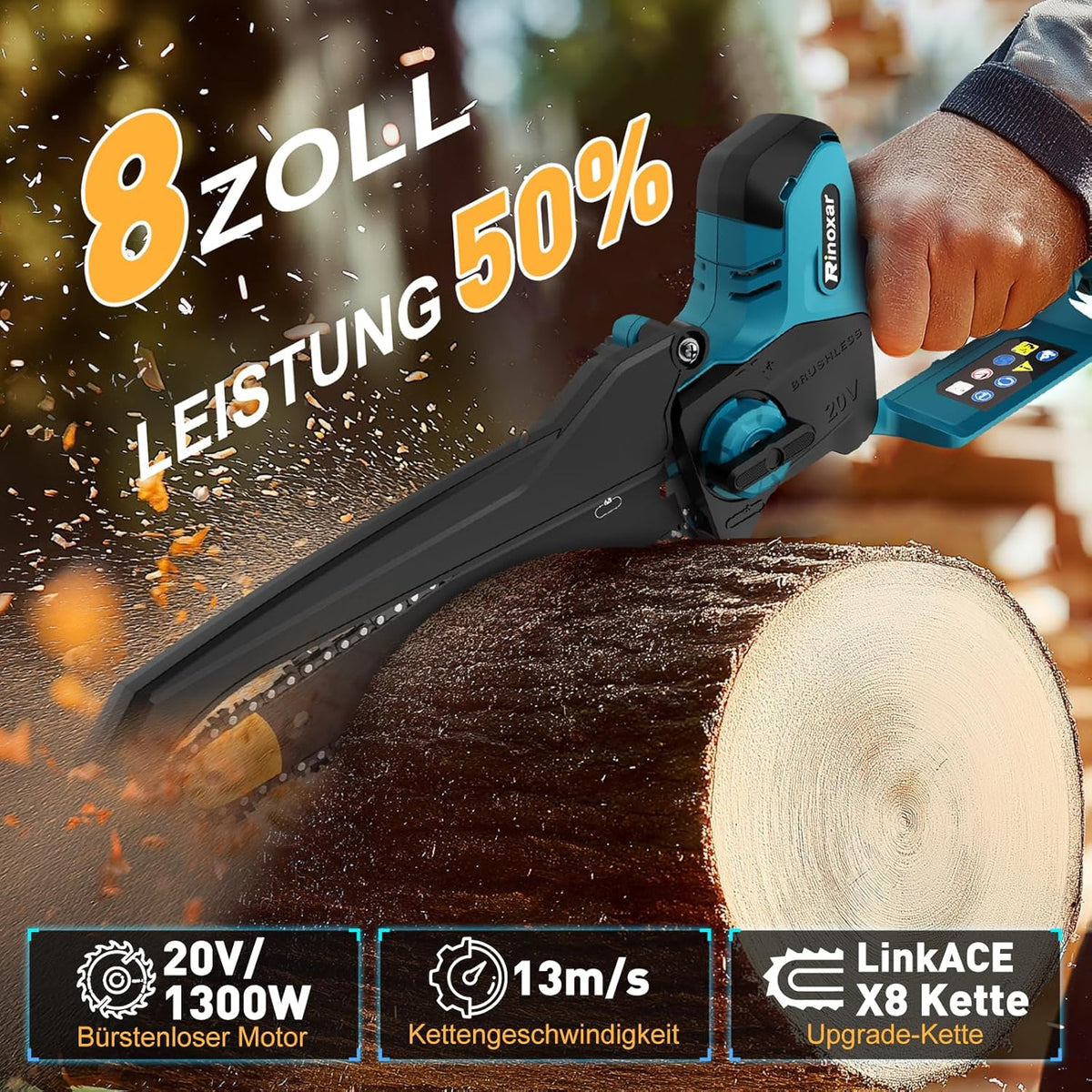 Rinoxar Motosega X9 Pro（8 pollici， 2×4000mAh）