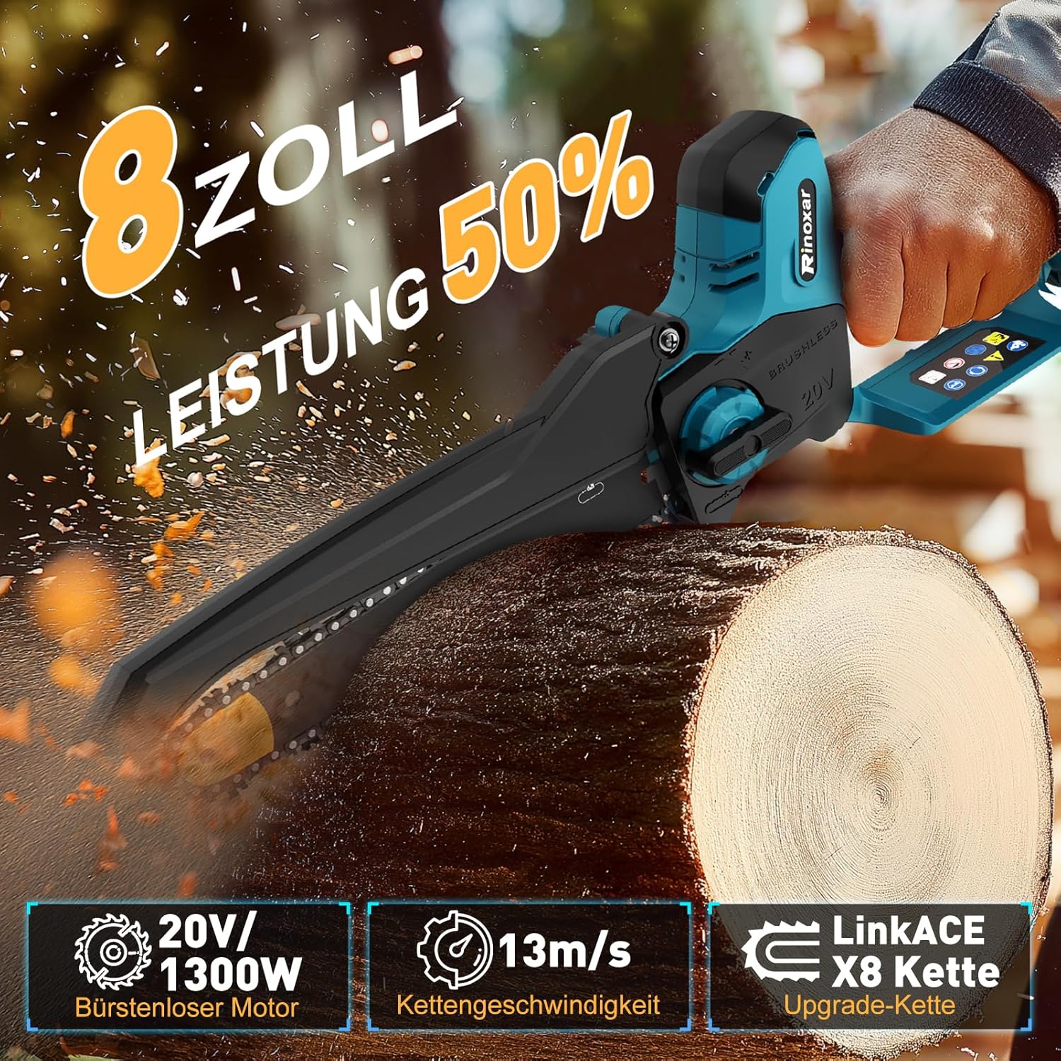 Rinoxar Motosega X9 Pro（8 pollici， 2×4000mAh）