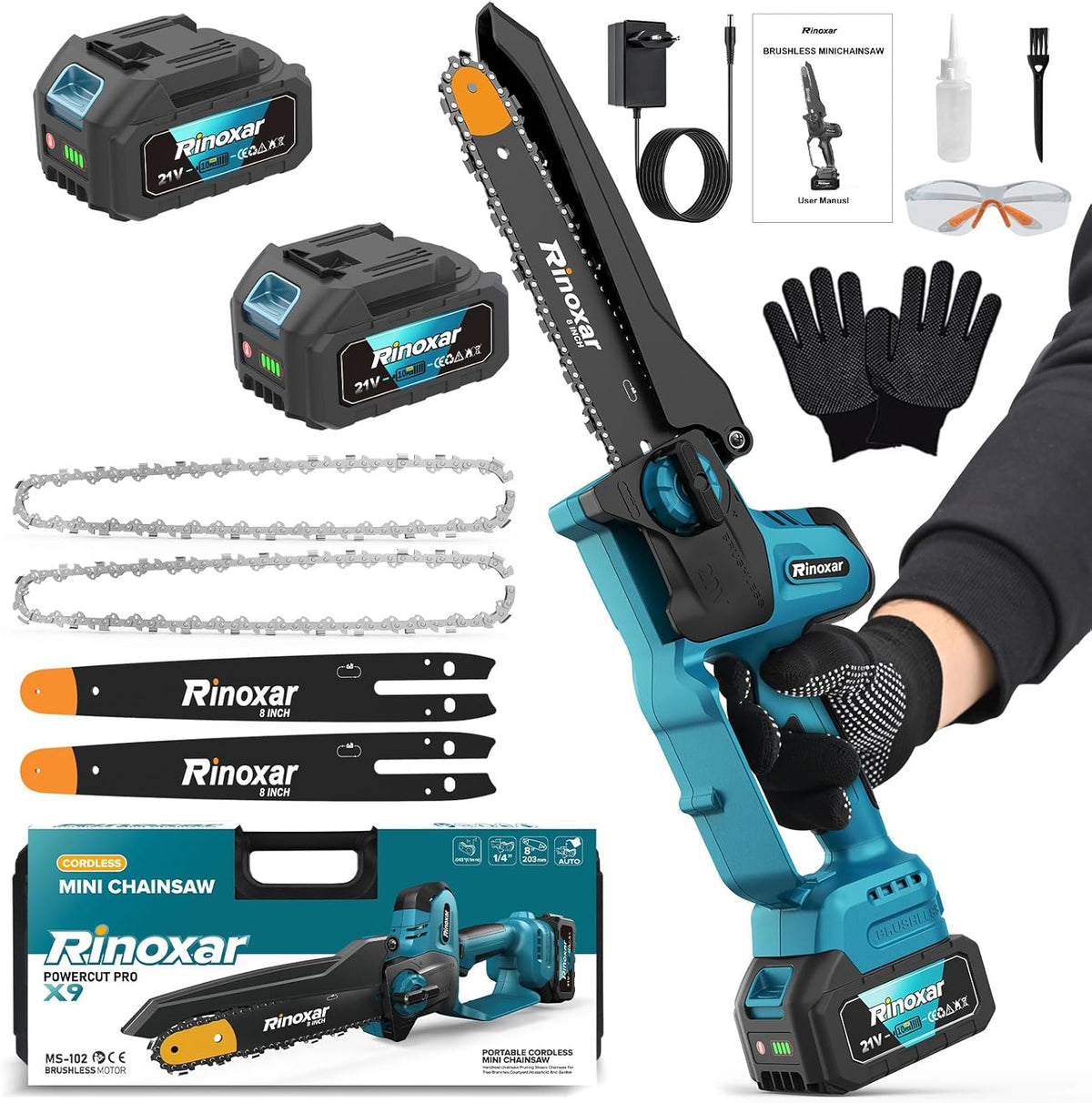Rinoxar Motosega X9 Pro（8 pollici， 2×4000mAh）
