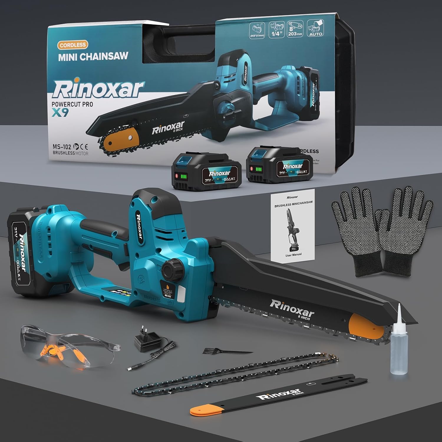 Rinoxar Motosega X9 Pro（8 pollici， 2×4000mAh）